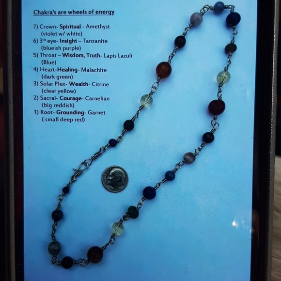 17.5 inch chakra yoga reiki stone beads & chain ch - Picture 2 of 5